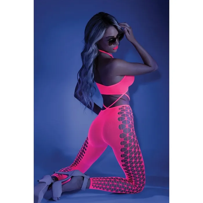 Vibrators FANTASY LINGERIE Fantasy Lingerie Glow Own The Night BodystockingNeon Pink OSBoxed