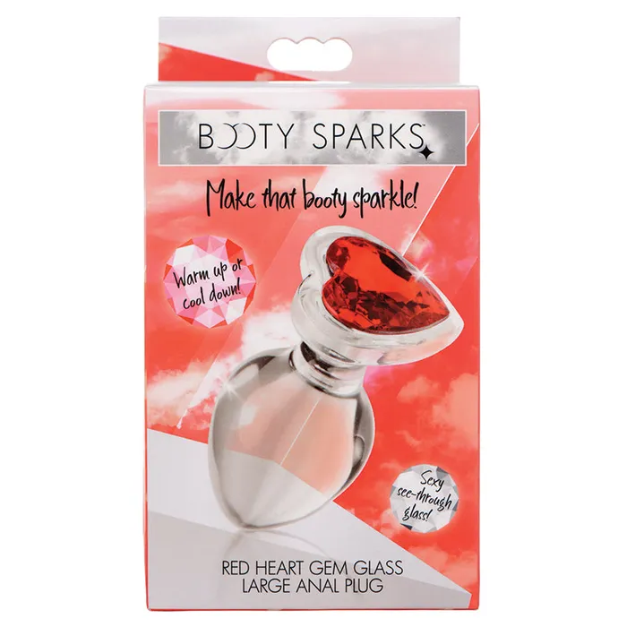 Xr Brands Anal Booty Sparks Red Heart Gem Glass Anal PlugLarge