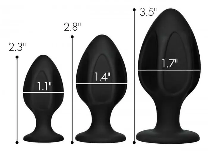 XR Brands Anal Master Series Triple Juicers Anal Training Set 3 Sizes Premium Silicone Suction Cup Base