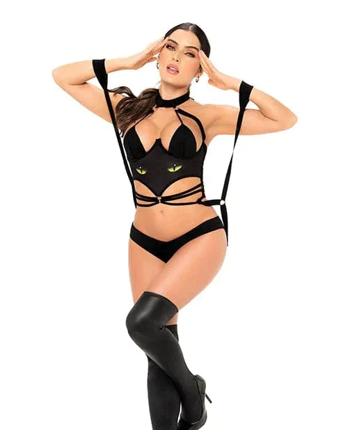 1 Piece Cat Girl Bodysuit With attached Wrist Straps Black Mapale Couples