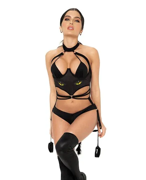 1 Piece Cat Girl Bodysuit With attached Wrist Straps Black Mapale Couples