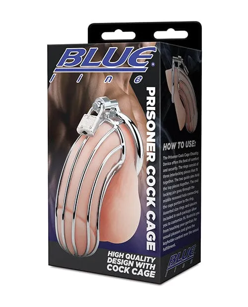 Blue Line Prisoner Cock Cage Silver Blue Line Male Sex Toys