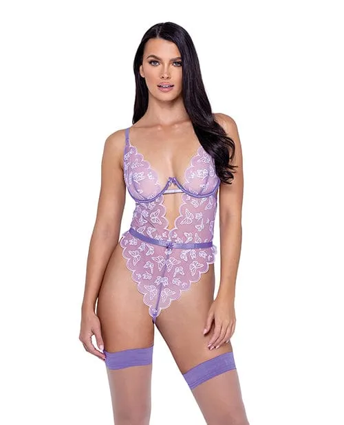 Butterfly Glow Embroidered Teddy Lavender white Roma Costume Vibrators