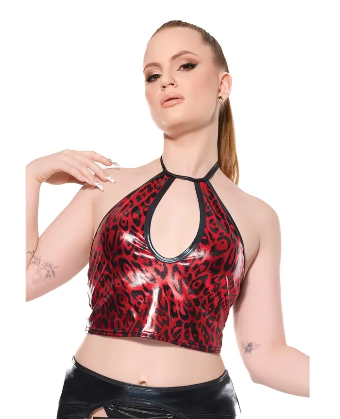 Darque Metallic Wet Look Keyhole Halter Top RedBlack Coquette International Vibrators Darque Metallic Wet Look Keyhole Halter Top RedBlack Coquette International Vibrators