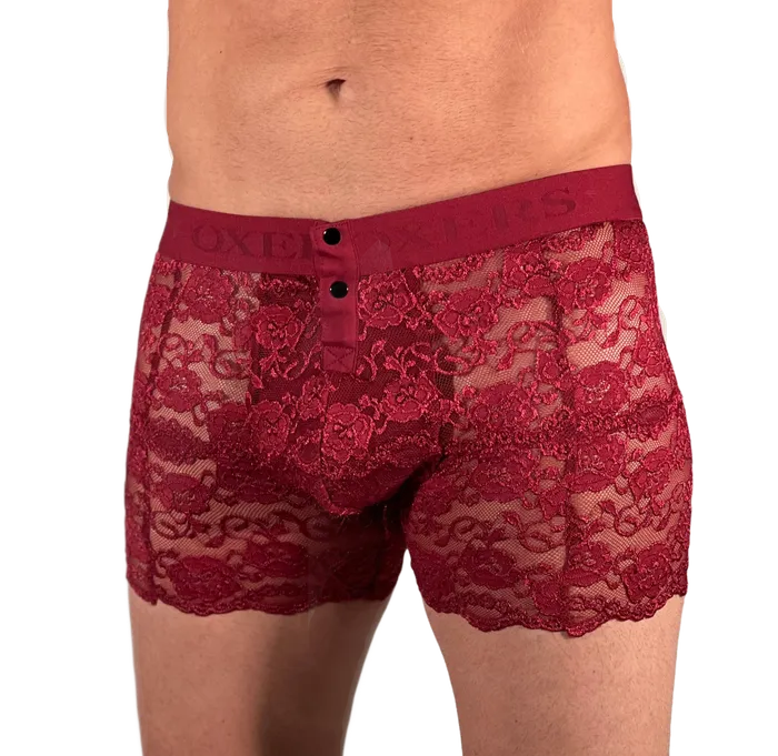 Foxers Lace Boxer Briefs w Pouch in Black Cherry Foxers Anal