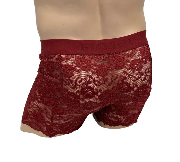 Foxers Lace Boxer Briefs w Pouch in Black Cherry Foxers Anal