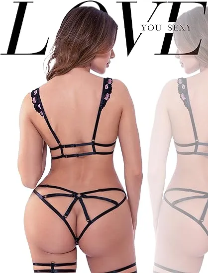 LOVE YOU SEXY Anal Women Sexy Lingerie Strappy Teddy Stretchy Lace Deep V Bodysuit Backless Teddy Black Lingerie