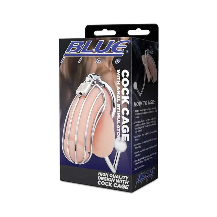 Male Sex Toys Blue Line Men Cock Cage With Anal Stimulator