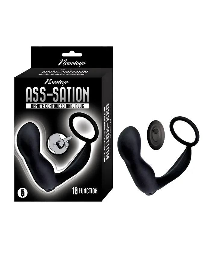 Nasstoys Male Sex Toys Assstation Contoured Anal Plug with Remote Black
