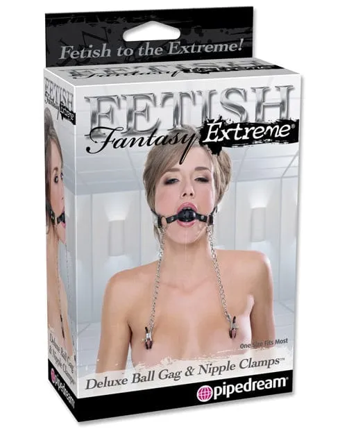 Pipedream Products Couples Fetish Fantasy Extreme Deluxe Ball Gag Nipple Clamps Black
