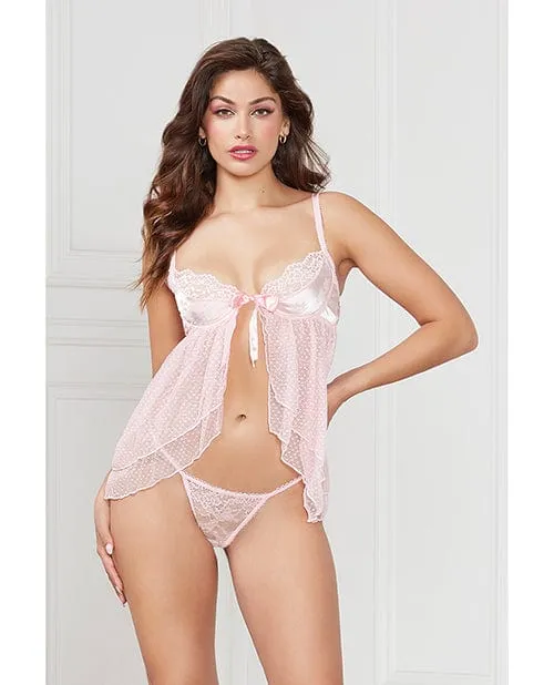 Satin Jacquard Dot Mesh Scallop Lace Babydoll Gstring Light Pink Seven til Midnight Vibrators
