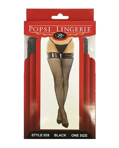 Teddies And Bodies Popsi Lingerie Vinyl Top Fishnet Stocking One Size Fits Most