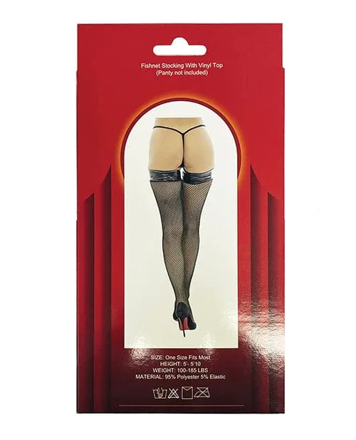 Teddies And Bodies Popsi Lingerie Vinyl Top Fishnet Stocking One Size Fits Most