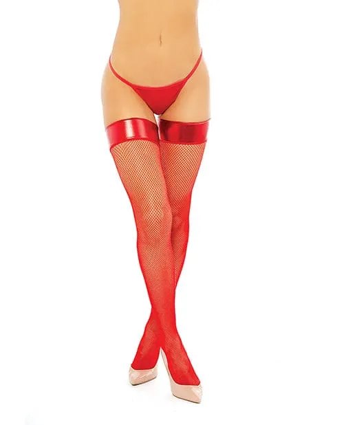 Teddies And Bodies Popsi Lingerie Vinyl Top Fishnet Stocking One Size Fits Most