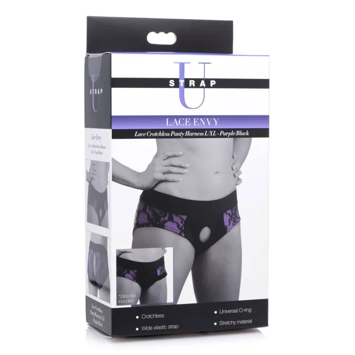 Vibrators Xr Brands Strap U Lace Envy Crotchless Panty Harness L XL Purple and Black Vibrators Xr Brands Strap U Lace Envy Crotchless Panty Harness L XL Purple and Black