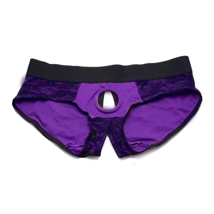Vibrators Xr Brands Strap U Lace Envy Crotchless Panty Harness L XL Purple and Black Vibrators Xr Brands Strap U Lace Envy Crotchless Panty Harness L XL Purple and Black