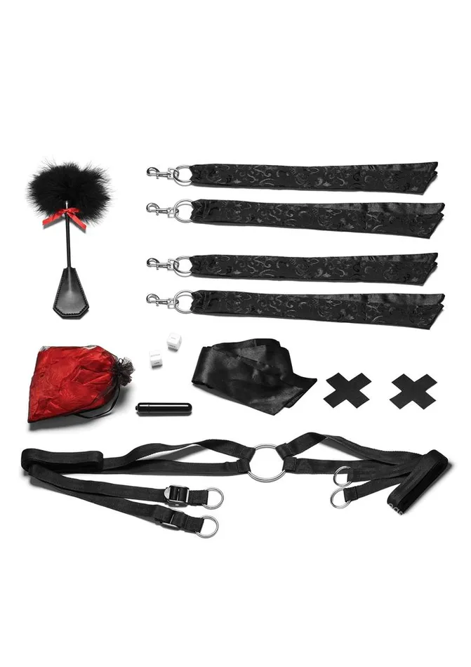 Couples 6pc Bedspreader Set Night Of Romance Satin Cuffs With Rose Petals PlaythingsMiami