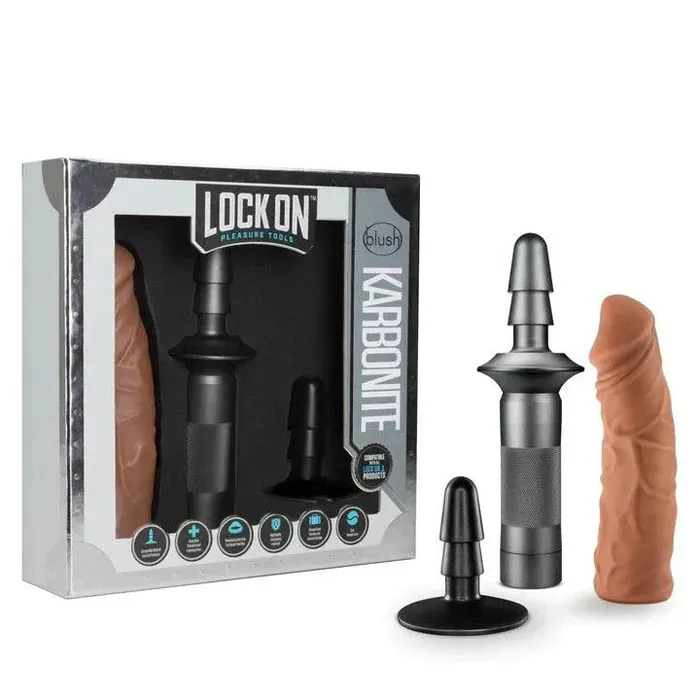 Female Sex Toys Blush Blush Lock On Karbonite Realistic 775 in Dildo with Handle Suction Cup Adapter
