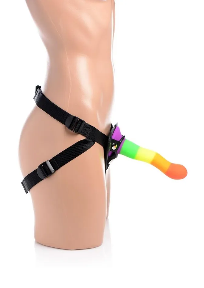 Female Sex Toys STRAP U Strap U Proud Rainbow Silicone Dildo with Harness