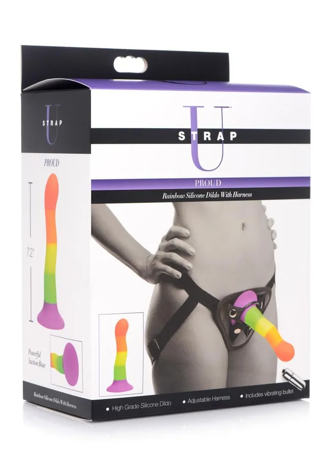 Female Sex Toys STRAP U Strap U Proud Rainbow Silicone Dildo with Harness