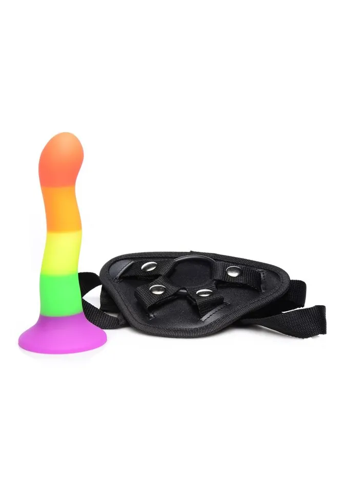 Female Sex Toys STRAP U Strap U Proud Rainbow Silicone Dildo with Harness