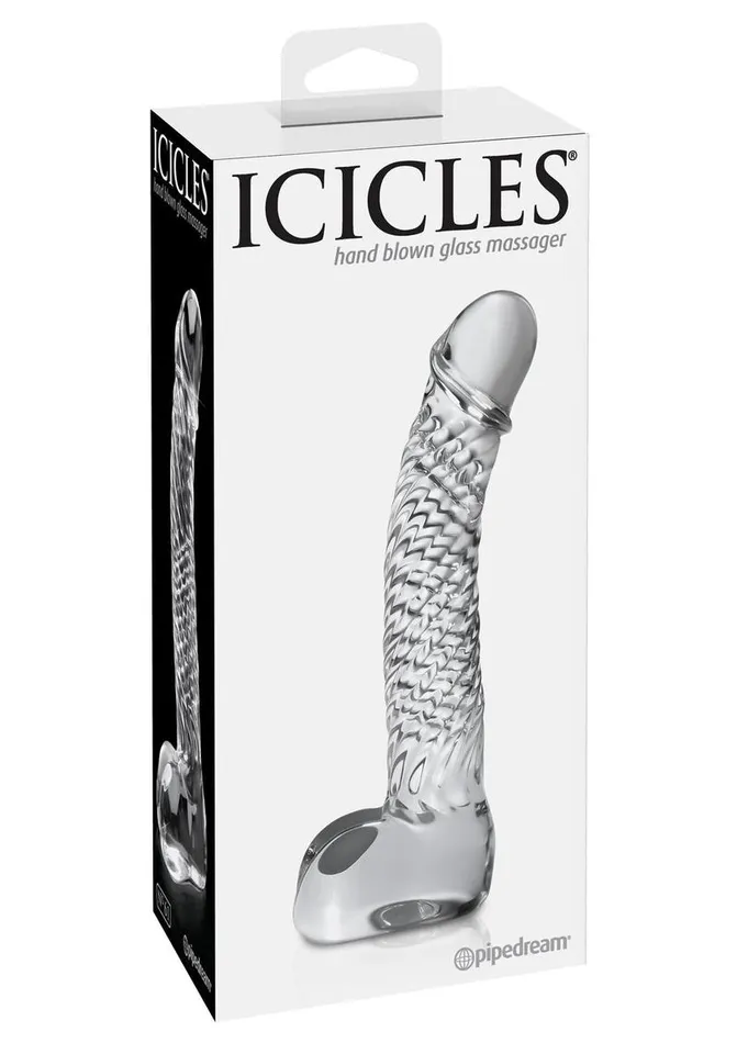 Icicles No 61 Textured Glass GSpot Dildo with Balls Icicles Dildos
