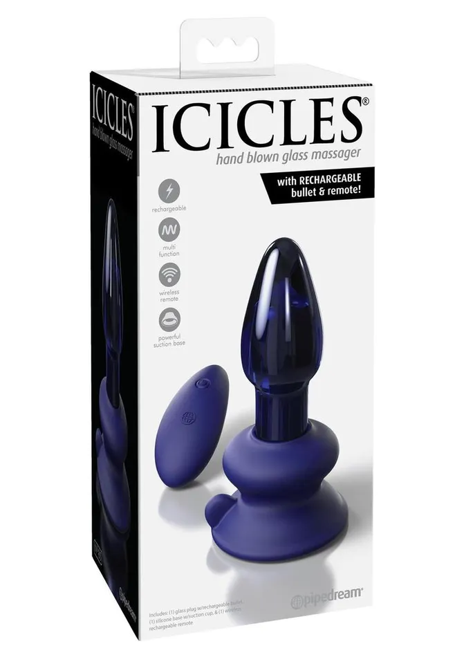 Male Sex Toys Icicles Icicles No 85 Rechargeable Glass Tapered Plug with Remote Control